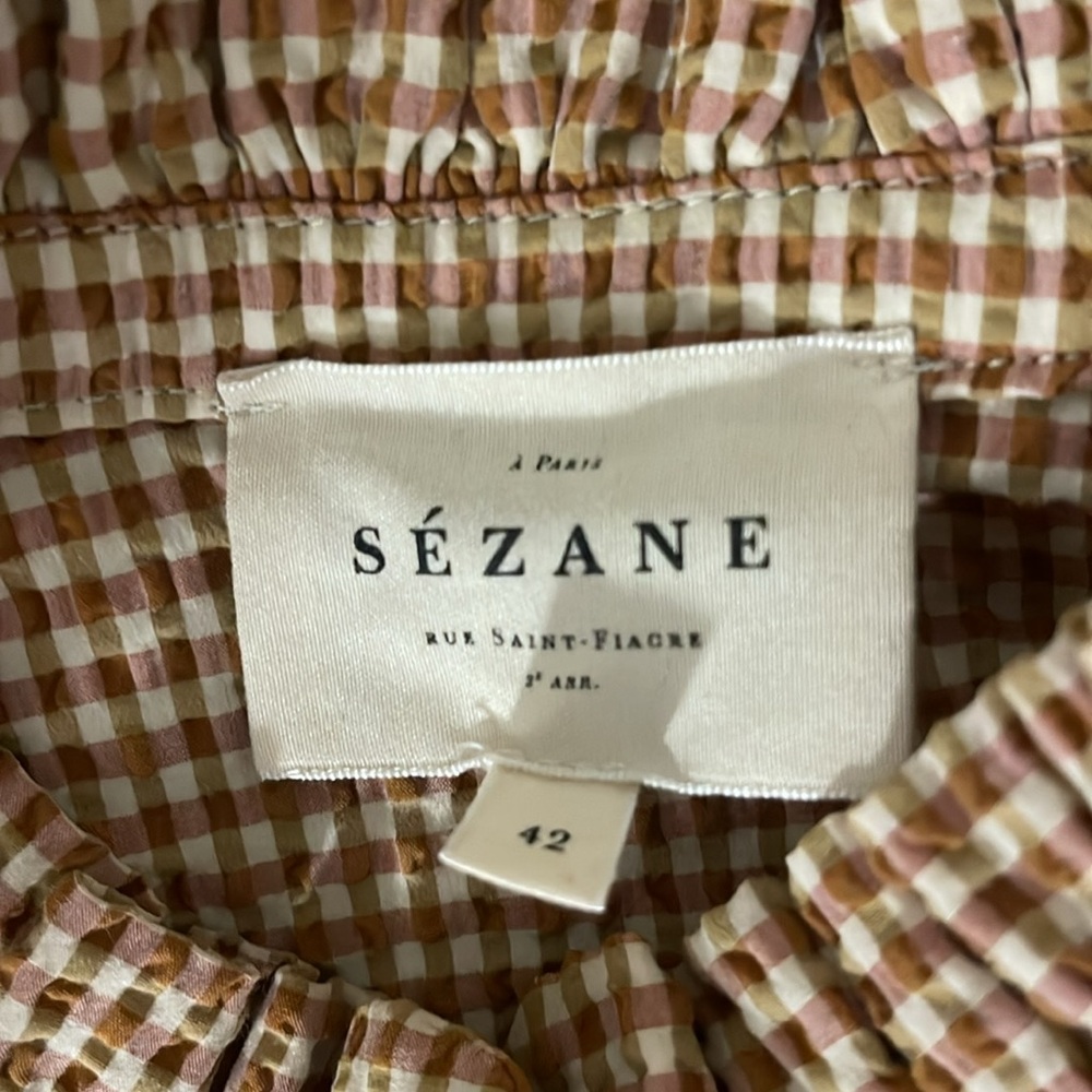 Sezane Brown and White Gingham Button-Down Shirt - Picture 2 of 5